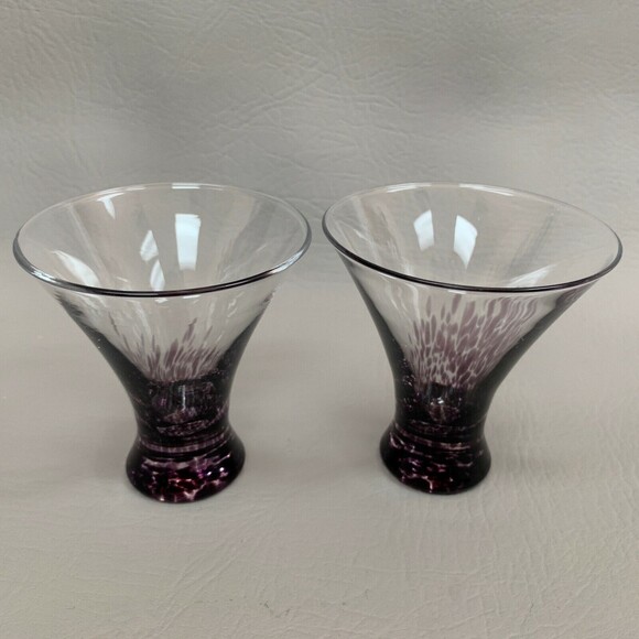Cordial Glass Glasses Speckled Purple 3 1/2" Lot of 2 - Picture 4 of 6